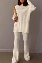 Load image into Gallery viewer, Solid sweater trousers set winter knit set: Rose_red / L