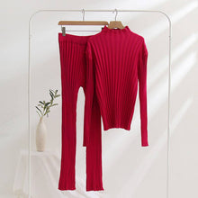 Load image into Gallery viewer, Solid sweater trousers set winter knit set: Rose_red / L