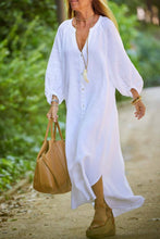 Load image into Gallery viewer, Demure v-neck Balloon Sleeves blouse long dress: Grey / M