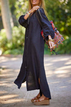 Load image into Gallery viewer, Demure v-neck Balloon Sleeves blouse long dress: Grey / M