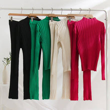 Load image into Gallery viewer, Solid sweater trousers set winter knit set: Rose_red / L