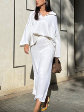 Load image into Gallery viewer, Polo Collar Loose Pullover Knit Sweater Skirt Set: Green / M