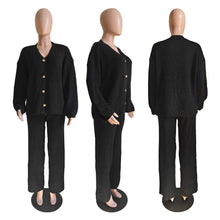 Load image into Gallery viewer, Casual long-sleeved knitted sweaterl leggings set 2pcs: Yellow / L