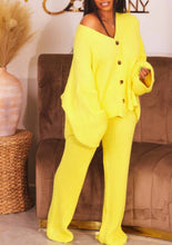 Load image into Gallery viewer, Casual long-sleeved knitted sweaterl leggings set 2pcs: Yellow / L