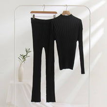 Load image into Gallery viewer, Solid sweater trousers set winter knit set: Green / L