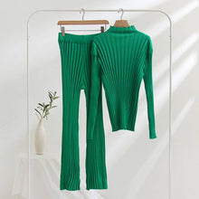 Load image into Gallery viewer, Solid sweater trousers set winter knit set: Green / L