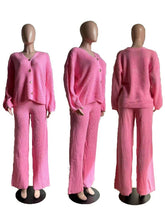 Load image into Gallery viewer, Casual long-sleeved knitted sweaterl leggings set 2pcs: Yellow / L