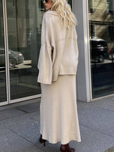 Load image into Gallery viewer, Polo Collar Loose Pullover Knit Sweater Skirt Set: Green / M