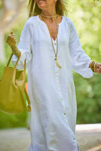 Load image into Gallery viewer, Demure v-neck Balloon Sleeves blouse long dress: Grey / M