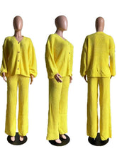 Load image into Gallery viewer, Casual long-sleeved knitted sweaterl leggings set 2pcs: Yellow / L
