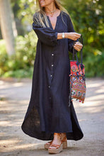 Load image into Gallery viewer, Demure v-neck Balloon Sleeves blouse long dress: Grey / M