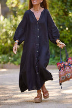 Load image into Gallery viewer, Demure v-neck Balloon Sleeves blouse long dress: Grey / M